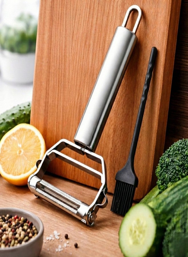 كلاود فالي مقشرة خضراوات 3 في 1 للفواكه والخضراوات، مقشرة مطبخ متعددة الأغراض من الفولاذ المقاوم للصدأ مع مبشرة جوليان، قطاعة شرائح، ومبشرة، قطاعة خضراوات يدوية فائقة الحدة ومقاومة للصدأ - كلاود فالي - Image 1